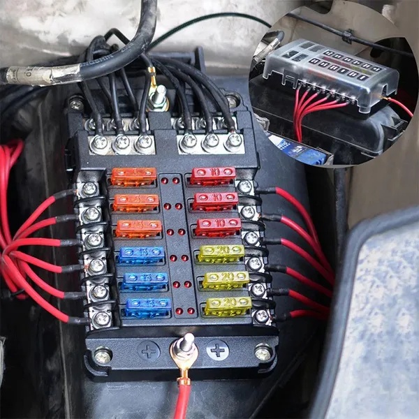 6/12 Way Fuse Box Holder With Blade Fuse Holder Block & Warning Indicator Car Boat Blade Fuse Box 12V 24V - Image 4