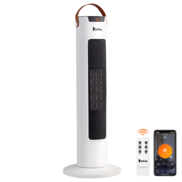 24Inch Tower Space Heater, 1500W Smart Electric Heater With Thermostat, WiFi APP & Remote Control, 60 Degrees Oscillation, 9H Timer, For Indoor Bedroom Office Home, White