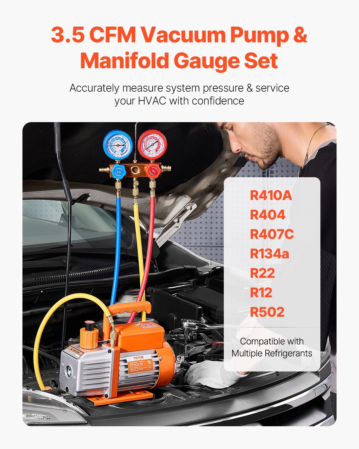 3.5 CFM HVAC Single Stage Rotary Vane Vacuum Pump And Manifold Gauge Kit - Image 2