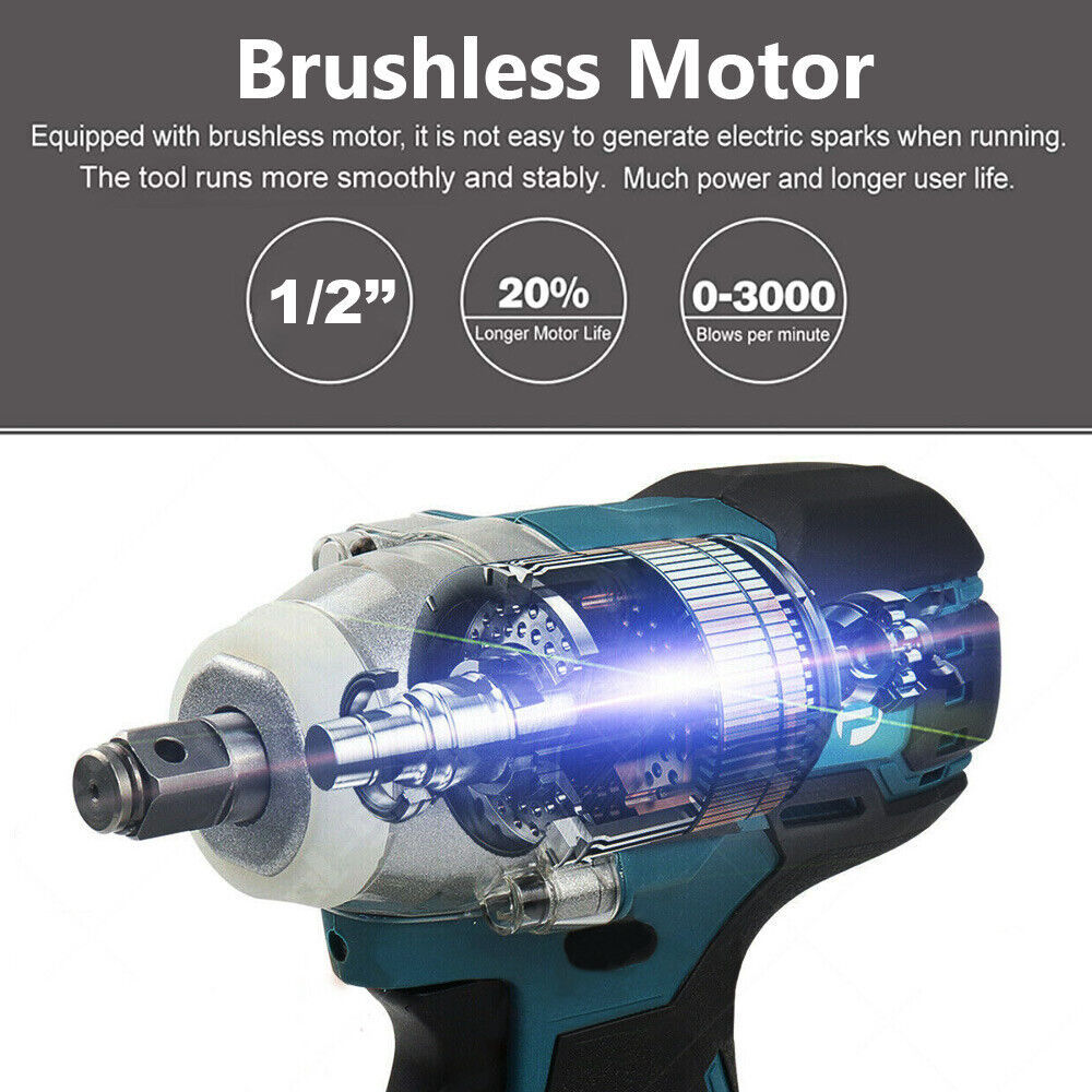1 2 Cordless Impact Wrench Driver Brushless Rattle Gun For 18V Battery - Image 7