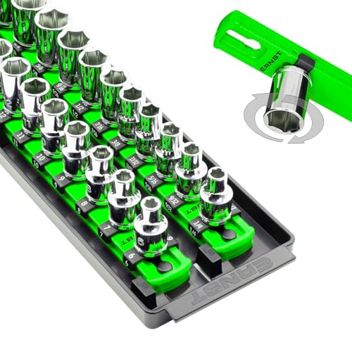 Ernst Manufacturing 8485 Socket Boss - Premium 2-Rail Twist Lock Socket Organizer, 3/8 Inch-Drive, 18-Inch, Green - Made in USA - Image 2